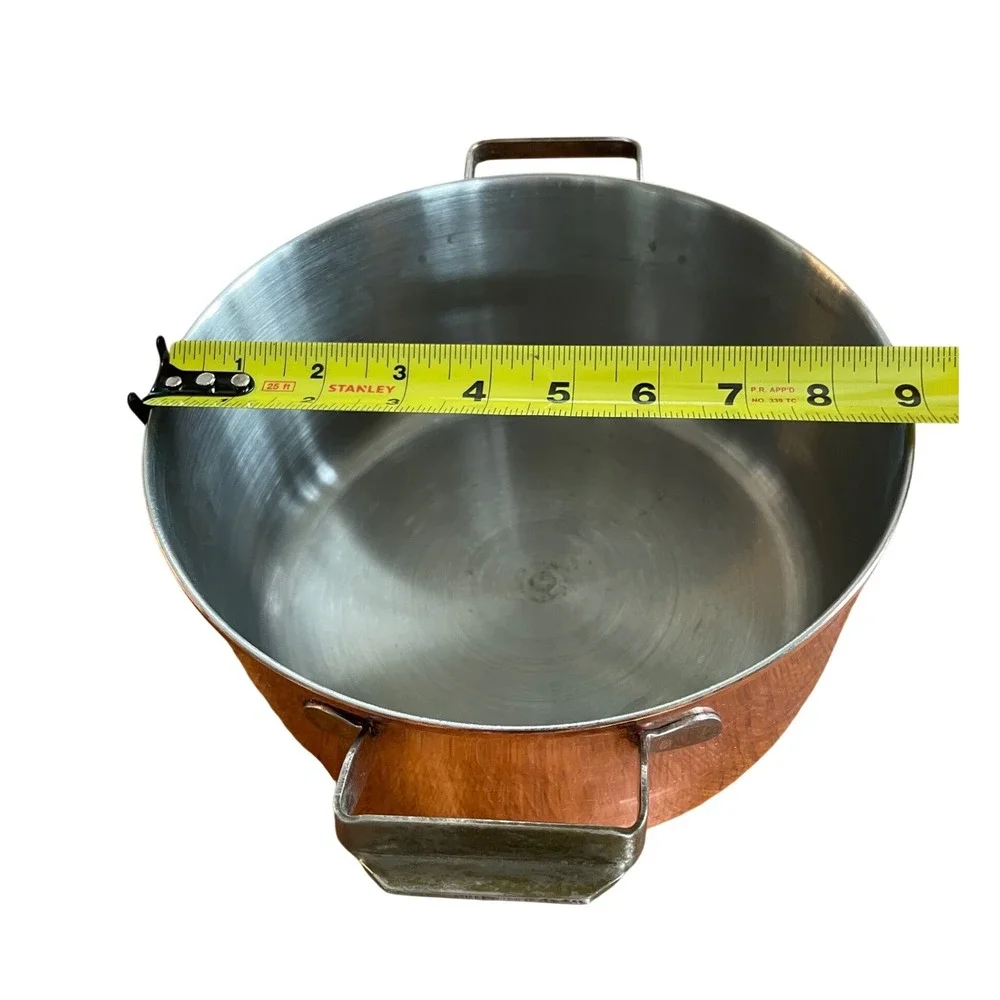 Vintage Copper Stock Pot with Lid Stainless Steel Lining 9 Inch Dutch Oven Pot